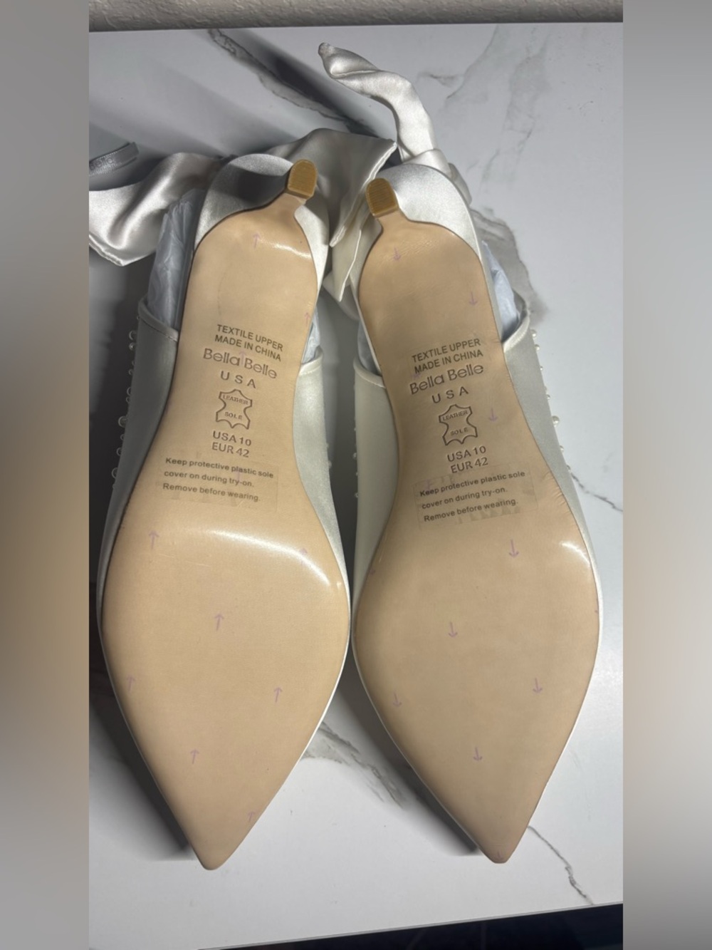 White Pointed Pearl-Trim Slingback Heels PLEASE READ DESCRIPTION!!! - Picture 3 of 6